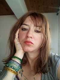 Portrait of beautiful woman at home