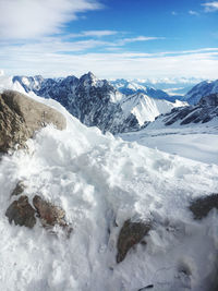 Scenic view of snowcapped mountains against sky