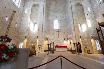 Interior of illuminated temple building