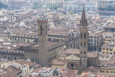 High angle view of buildings in city