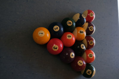 High angle view of balls on table