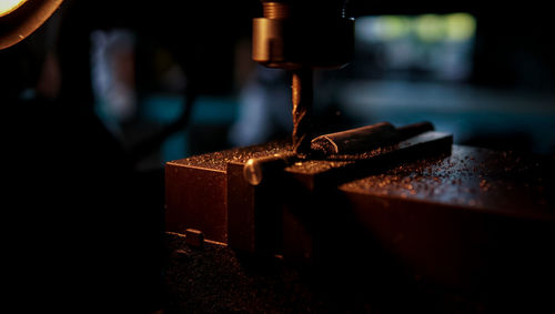 Close-up of milling machine process