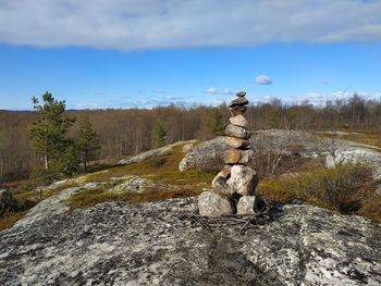 Stack of rocks against sky