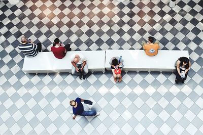 High angle view of people in shopping mall