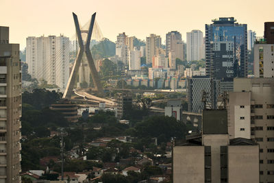 View of the brooklin neighborhood in sao paulo with the cable-stayed bridge in the background