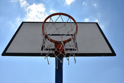 Low angle view of basketball hoop against sky