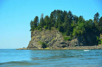 Scenic view of sea against clear blue sky