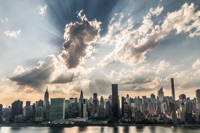 City skyline at dusk