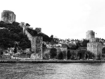 Panoramic view of buildings against clear sky