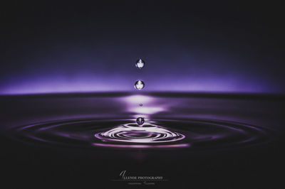 Close-up of drop falling on water