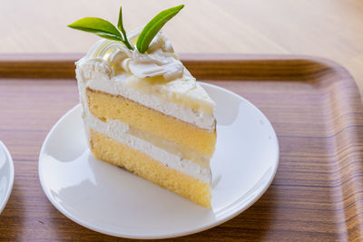 Close-up of cake in plate on table