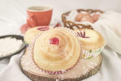 Close-up of dessert served on table