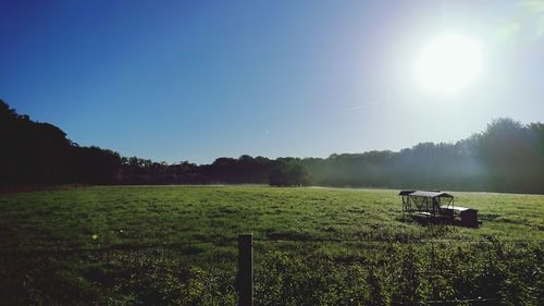 Scenic view of field against clear sky