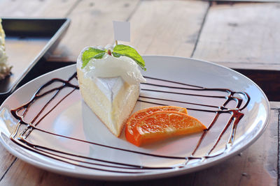 Close-up of dessert in plate on table