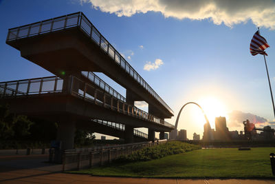 Low angle view of bridge against sky during sunset