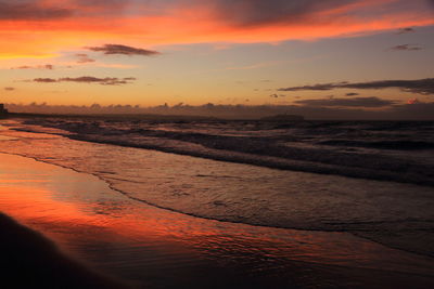 Scenic view of beach against sky during sunset