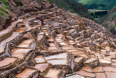 High angle view of moray salt ponds