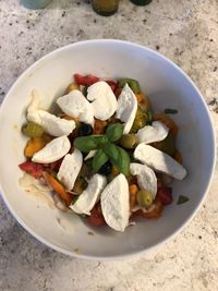 High angle view of food in plate on table