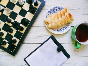 High angle view of coffee on table