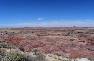 Gorgeous landscape with brilliant red rocks and grays in the painted desert.