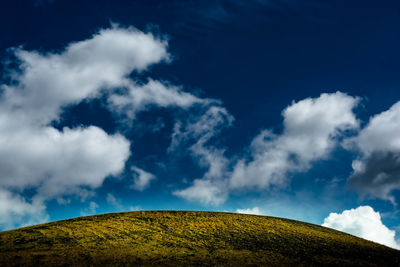 Low angle view of hill against blue sky