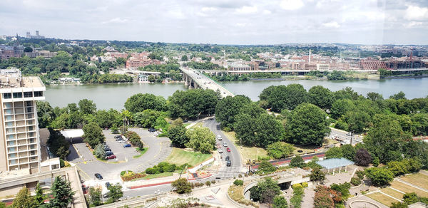 High angle view of bridge over river in city