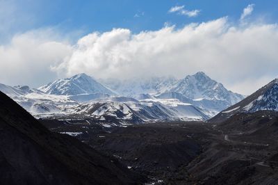 Scenic view of snowcapped mountains against sky