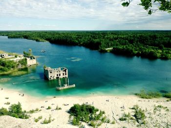 High angle view of beach against sky