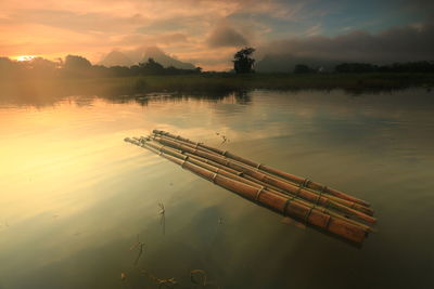 Scenic view of lake against sky during sunset