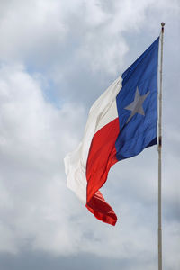 Low angle view of flag against sky