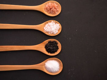 Directly above shot of bread on table against black background