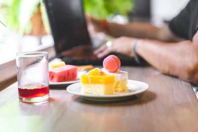 Close-up of drink served on table