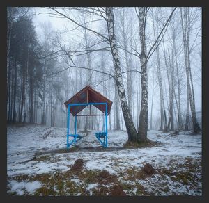 Built structure on snow covered landscape