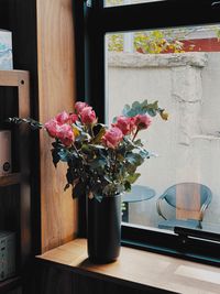 Close-up of flower vase on table