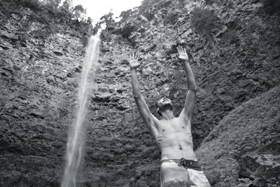 High angle view of man standing by trees