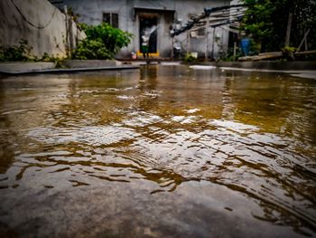 Water drops on building in city during monsoon
