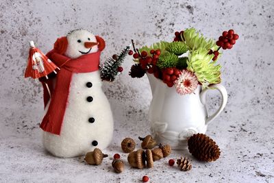 Close-up of red berries on snow