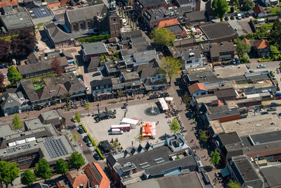 High angle view of houses in town