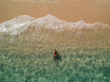 Aerial view of woman on shore at beach