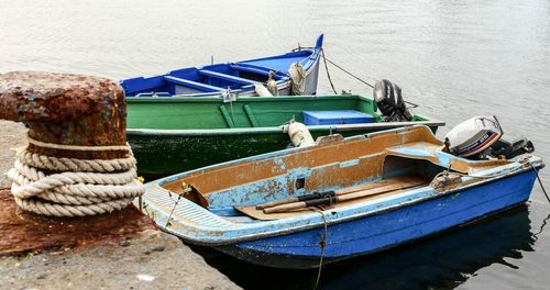 High angle view of boat moored at harbor