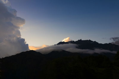 Scenic view of silhouette mountains against sky during sunset