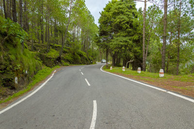 Empty road along trees in forest