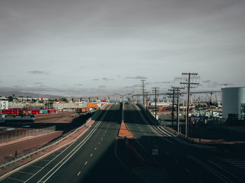 High angle view of highway against sky