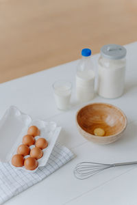 High angle view of breakfast on table