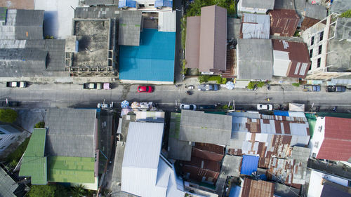 High angle view of buildings in city