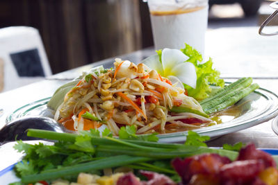 Close-up of salad in plate on table