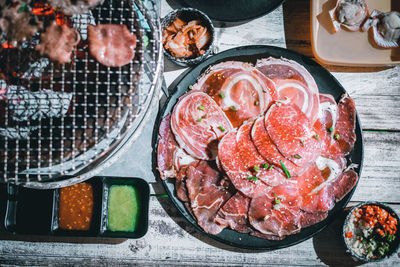 High angle view of food on table