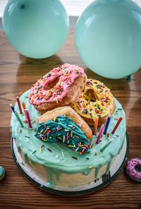 Close-up of birthday cake on table