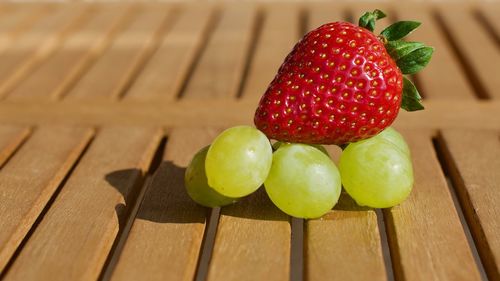 High angle view of fruits on table