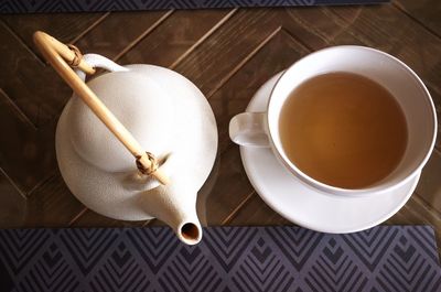 High angle view of tea on table